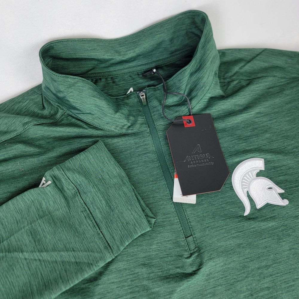 Antigua Michigan State Spartans Mens 2XL Quarter Zip Pullover Green 105155 NEW